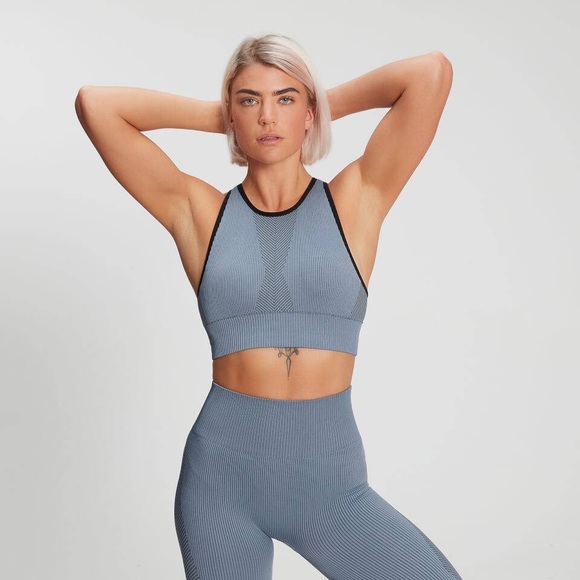 High Neck Longline Ribbed Sports Bra - Picture 1 of 3